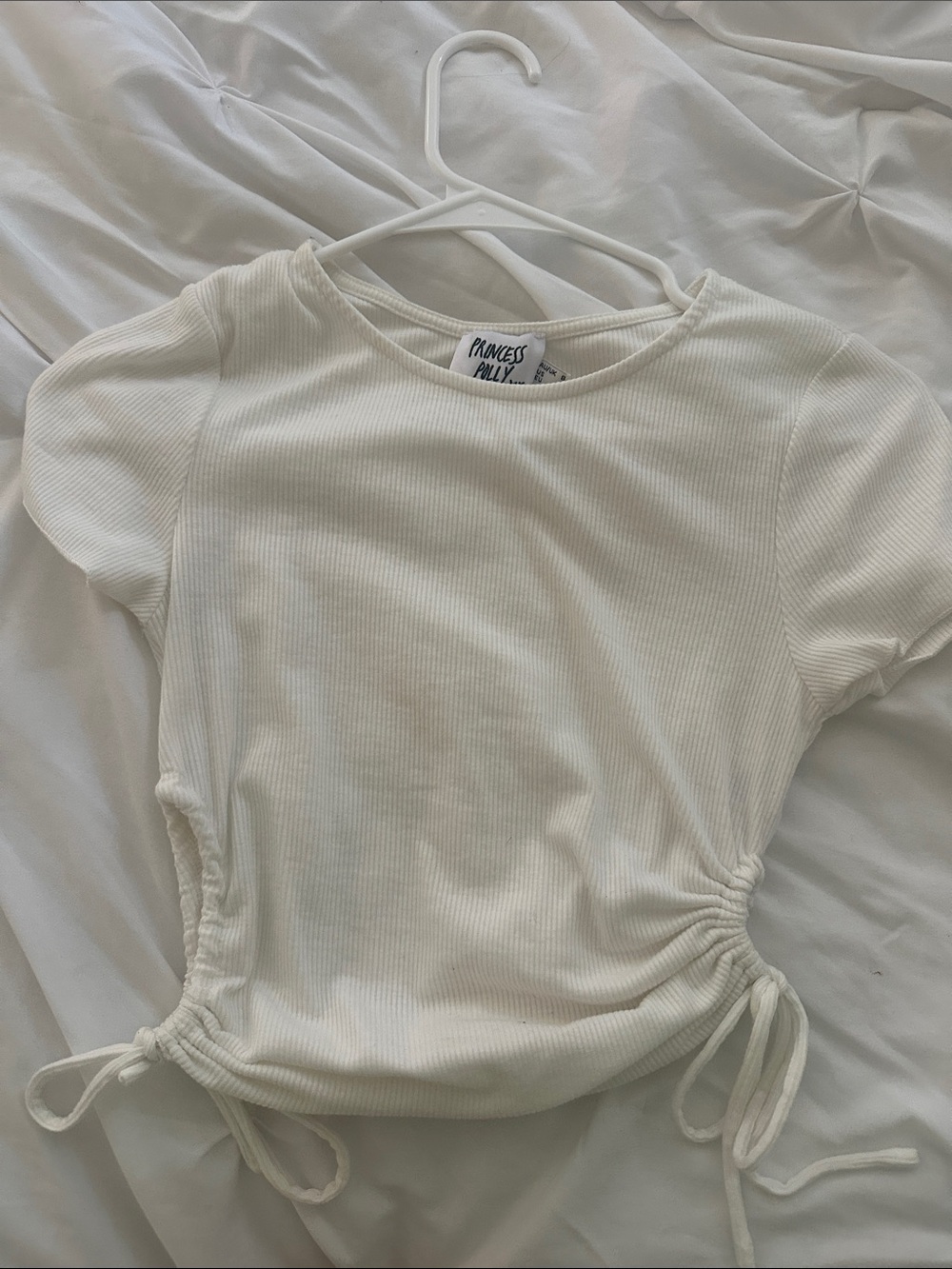 Princess Polly White Ribbed Side-Tie Crop Tee
